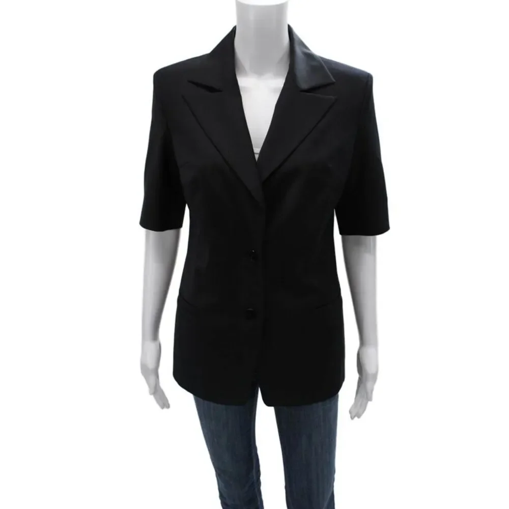 Theo Womens Black Wool Short Sleeve Jacket Solid Size S